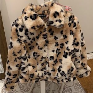 Catherine Malandrino luxury leopard fur zip coat jacket